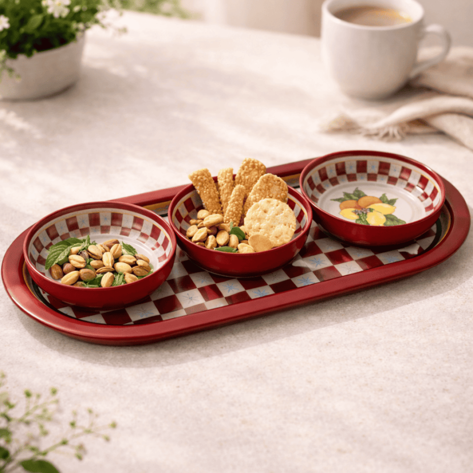 Sarkap Home 3'lü Çerezlik ve Sunumluk Tepsi Seti La Dolce Vita Kırmızı