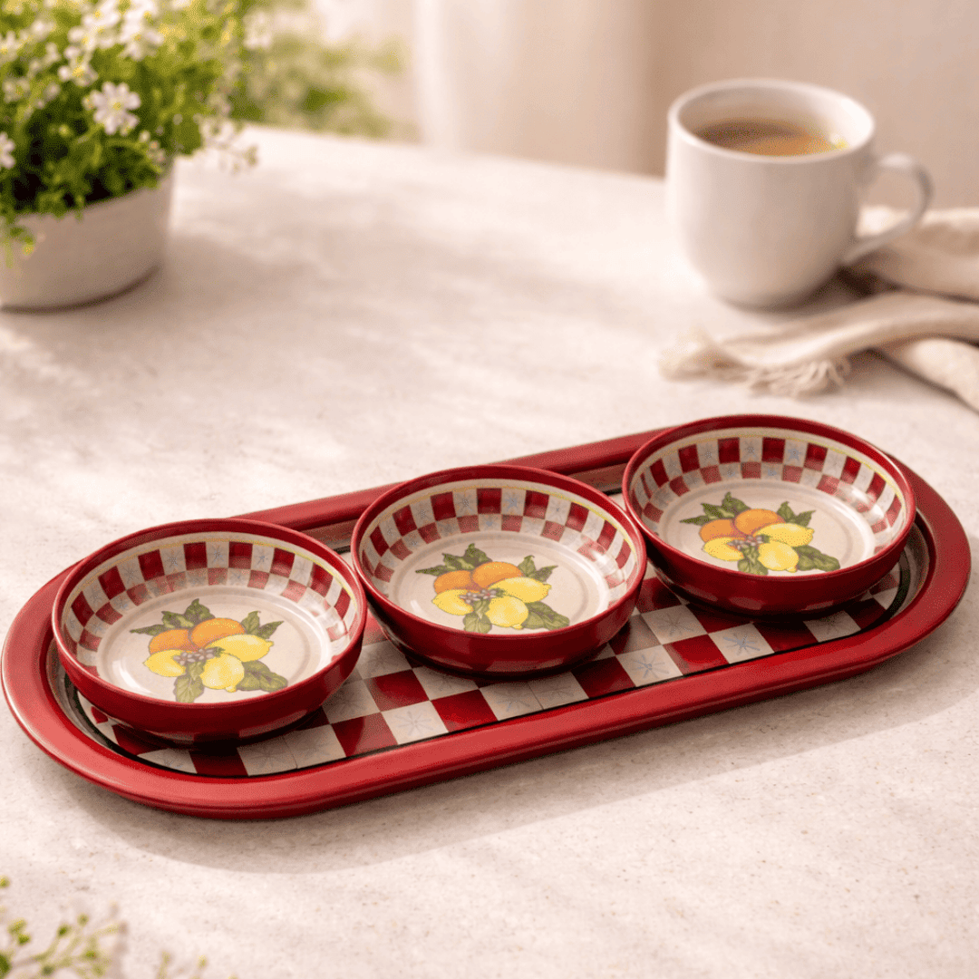 Sarkap Home 3'lü Çerezlik ve Sunumluk Tepsi Seti La Dolce Vita Kırmızı
