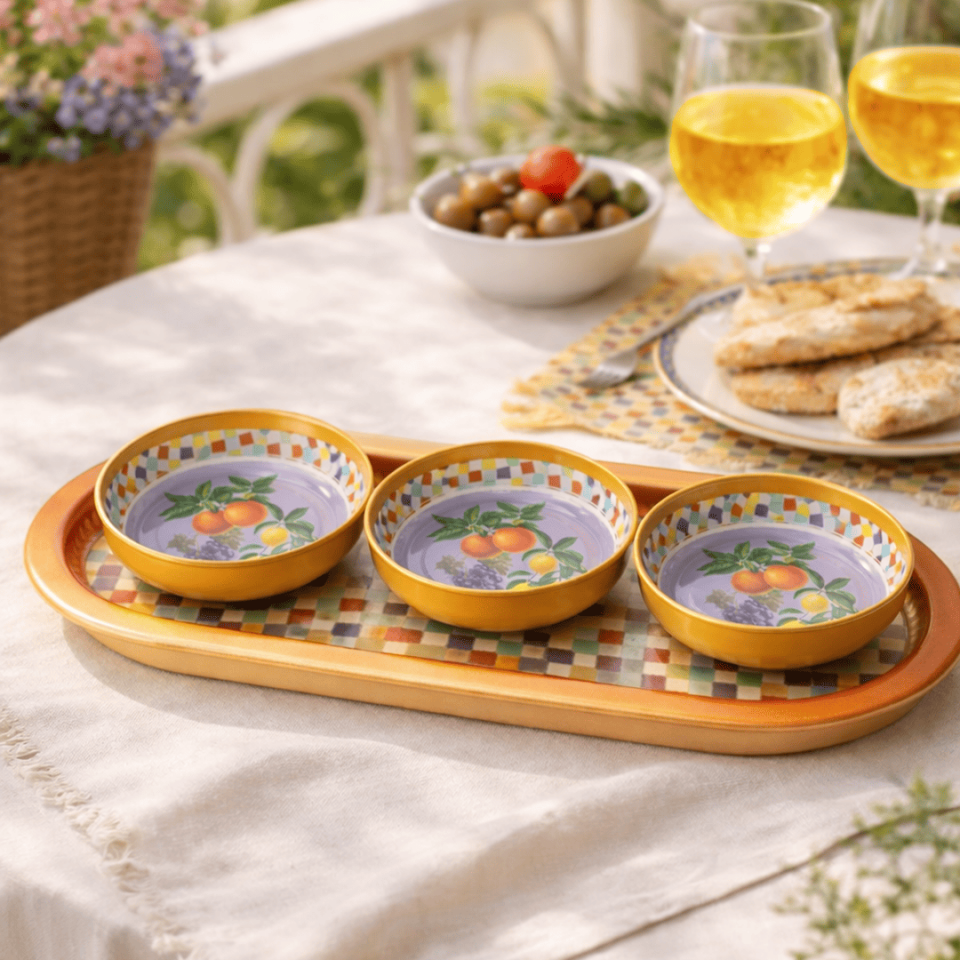 Sarkap Home 3'lü Çerezlik ve Sunumluk Tepsi Seti LaDolceVitaTuruncu