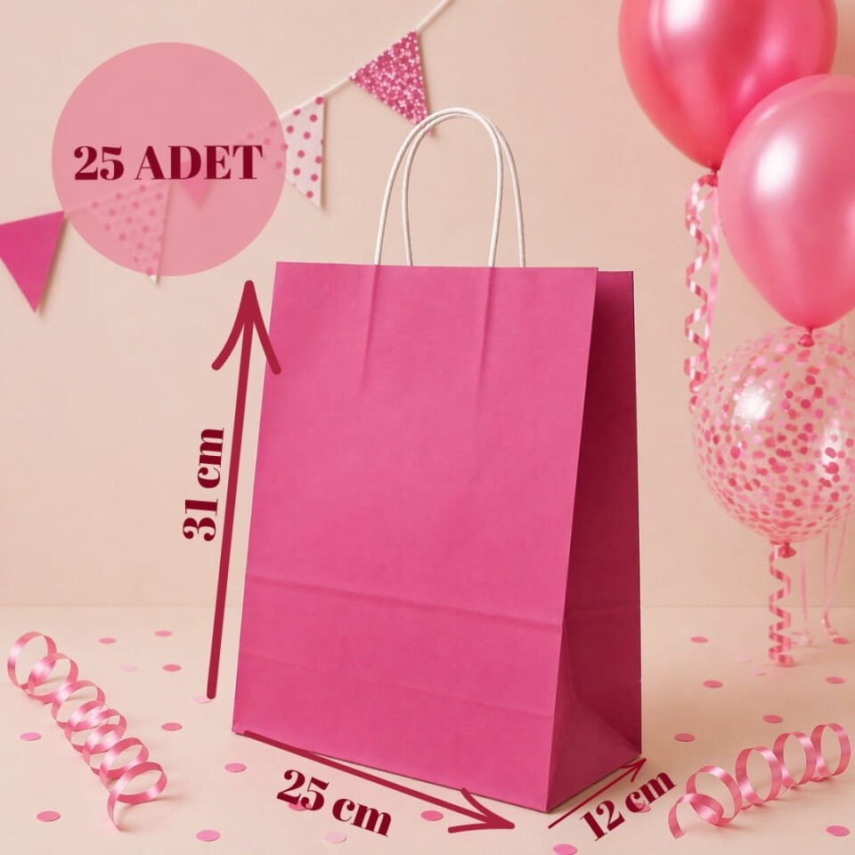 25'li 25X12X31 Beyaz Burgu Saplı Kraft Kağıt Poşet Çanta