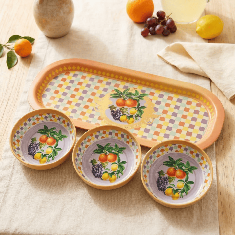 Sarkap Home 3'lü 10x3,2 cm Çerezlik ve 16x35 cm Sunumluk Tepsi Seti Lemon Design Turuncu