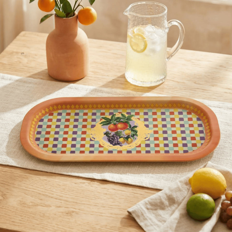 Sarkap Home 3'lü 10x3,2 cm Çerezlik ve 16x35 cm Sunumluk Tepsi Seti Lemon Design Turuncu