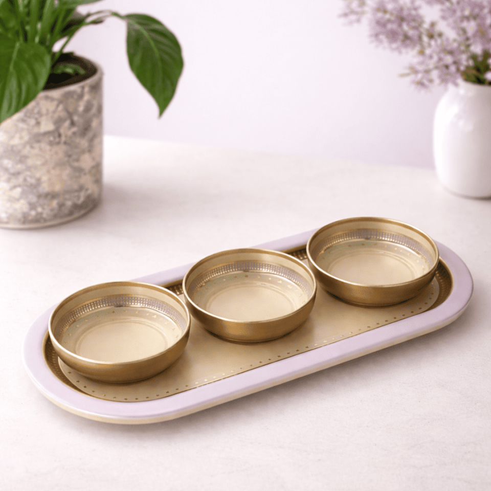 Sarkap Home 3'lü Çerezlik ve Sunumluk Tepsi Seti GoldenJoy