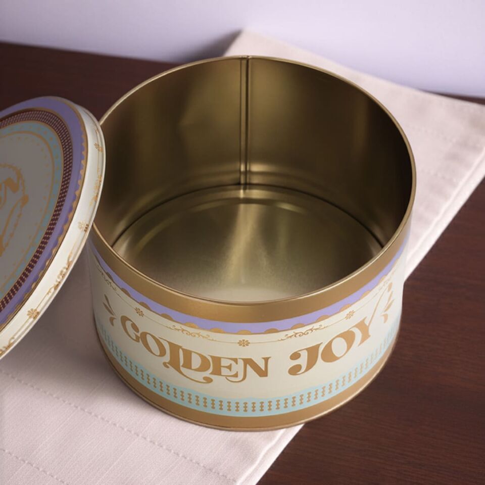 Sarkap Home Yuvarlak Dekoratif Metal Saklama Kutusu Golden Joy