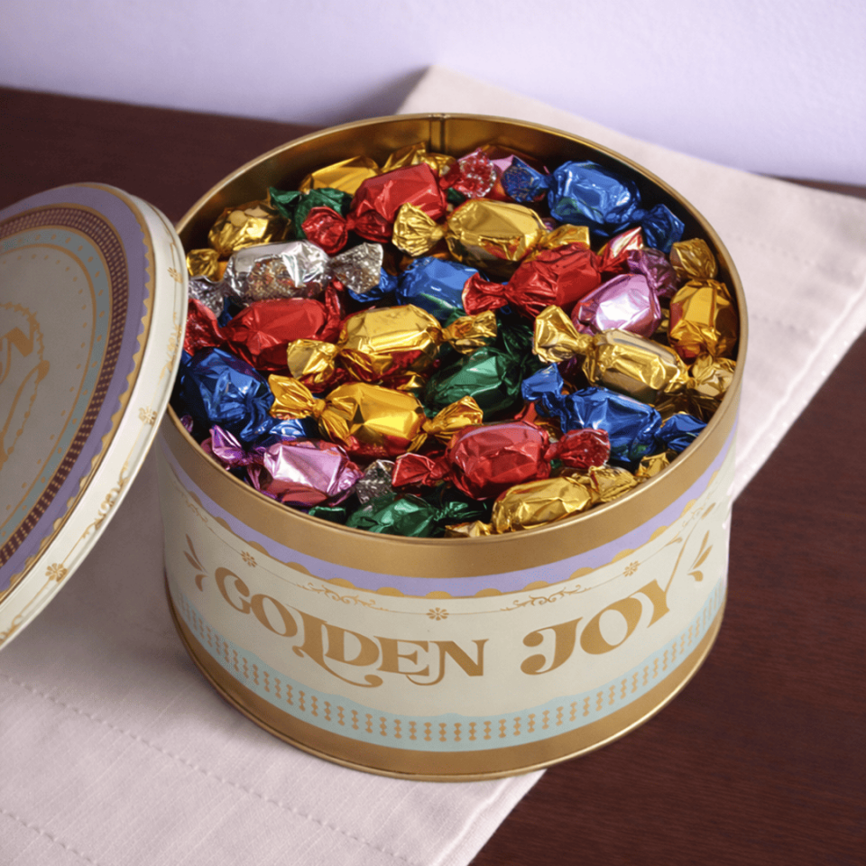 Sarkap Home Yuvarlak Dekoratif Metal Saklama Kutusu Golden Joy