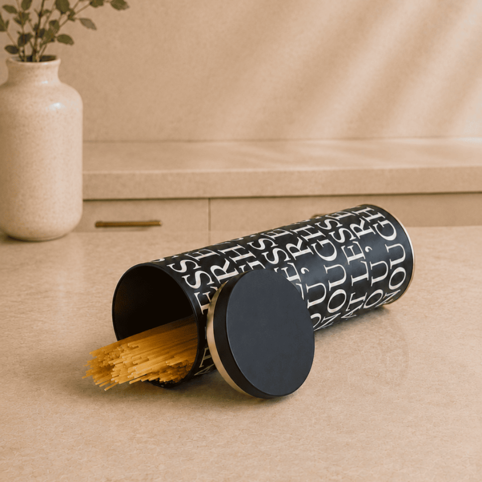 Sarkap Home 1,7 L Spaghetti Seri Uzun Yuvarlak Metal Kutu 90x270 mm LessSeri-Siyah