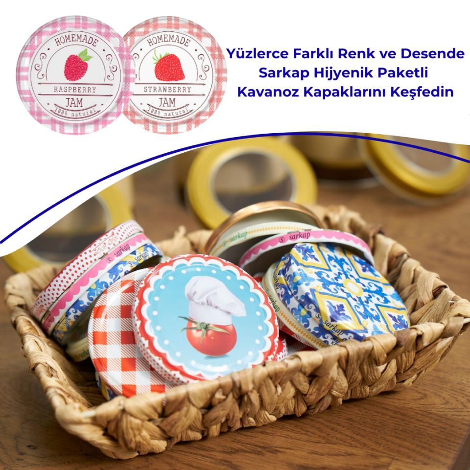 Hijyenik Paketli 10 Adet Kavanoz Kapağı Meyve Desenler 82 mm Ahududu