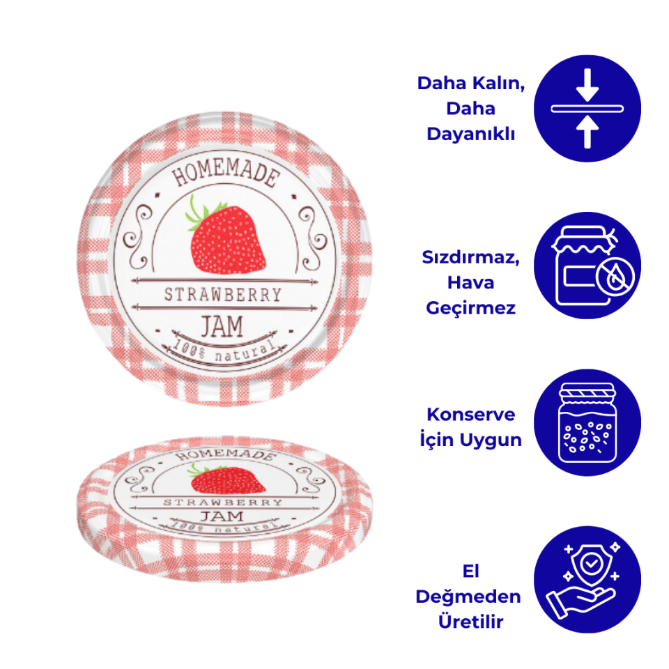 Hijyenik Paketli 10 Adet Kavanoz Kapağı Meyve Desenler 82 mm Çilek