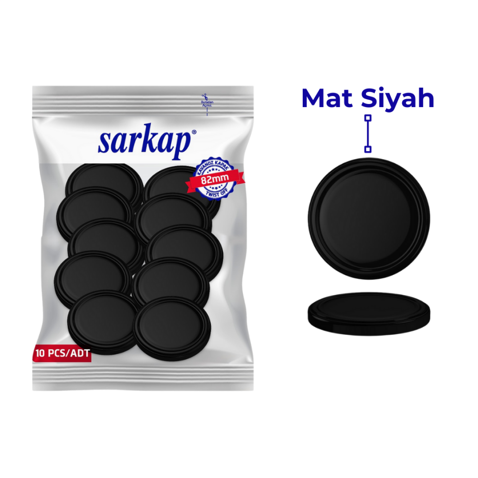 Hijyenik Paketli 10 Adet Kavanoz Kapağı Düz Renkler 82 mm MatSiyah