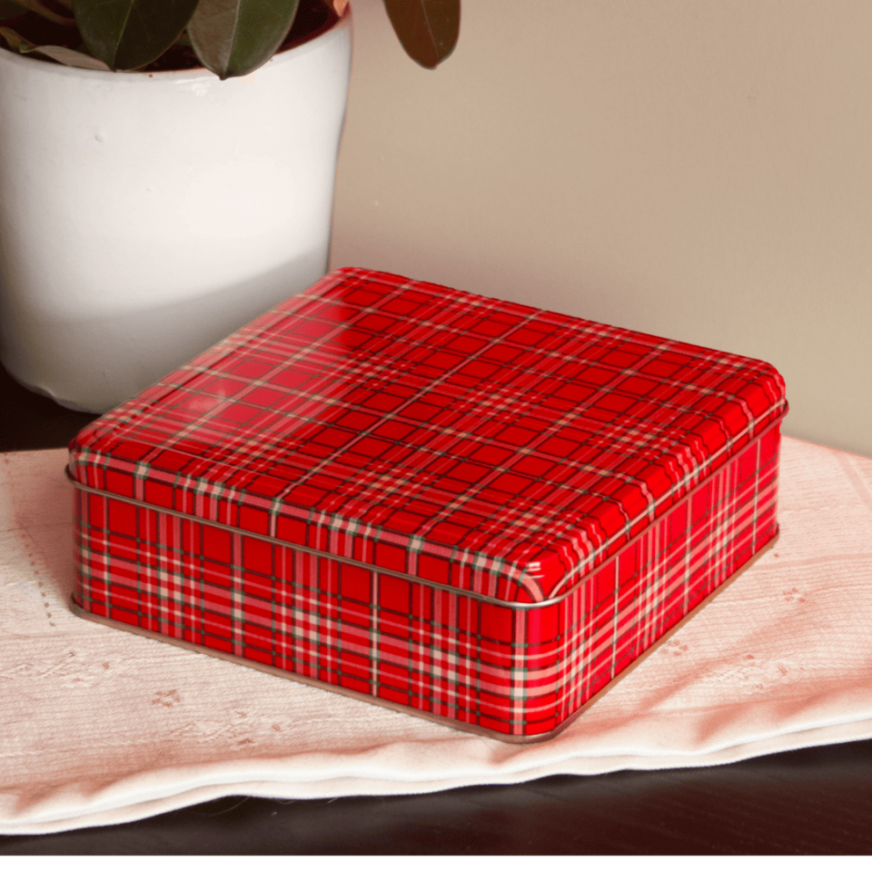 Sarkap Home 2'li Ekose Desenli Metal Saklama Kutusu Seti