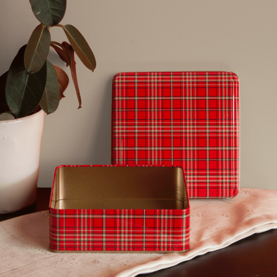 Sarkap Home 2'li Ekose Desenli Metal Saklama Kutusu Seti