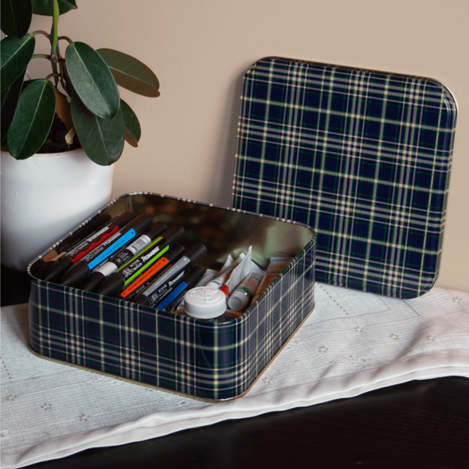 Sarkap Home 2'li Ekose Desenli Metal Saklama Kutusu Seti