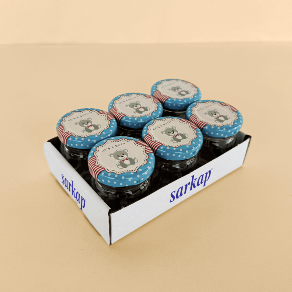 Sarkap Home 6'lı 40 ml Yuvarlak Cam Kavanoz BabyBoyMavi