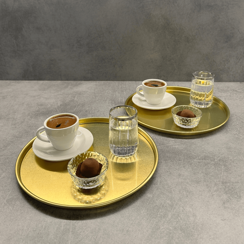 Sarkap Home 2'li Yuvarlak Sunumluk Tepsi Gold