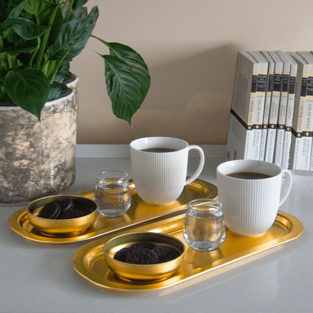 Sarkap Home 2'li Oval Sunumluk Tepsi Gold