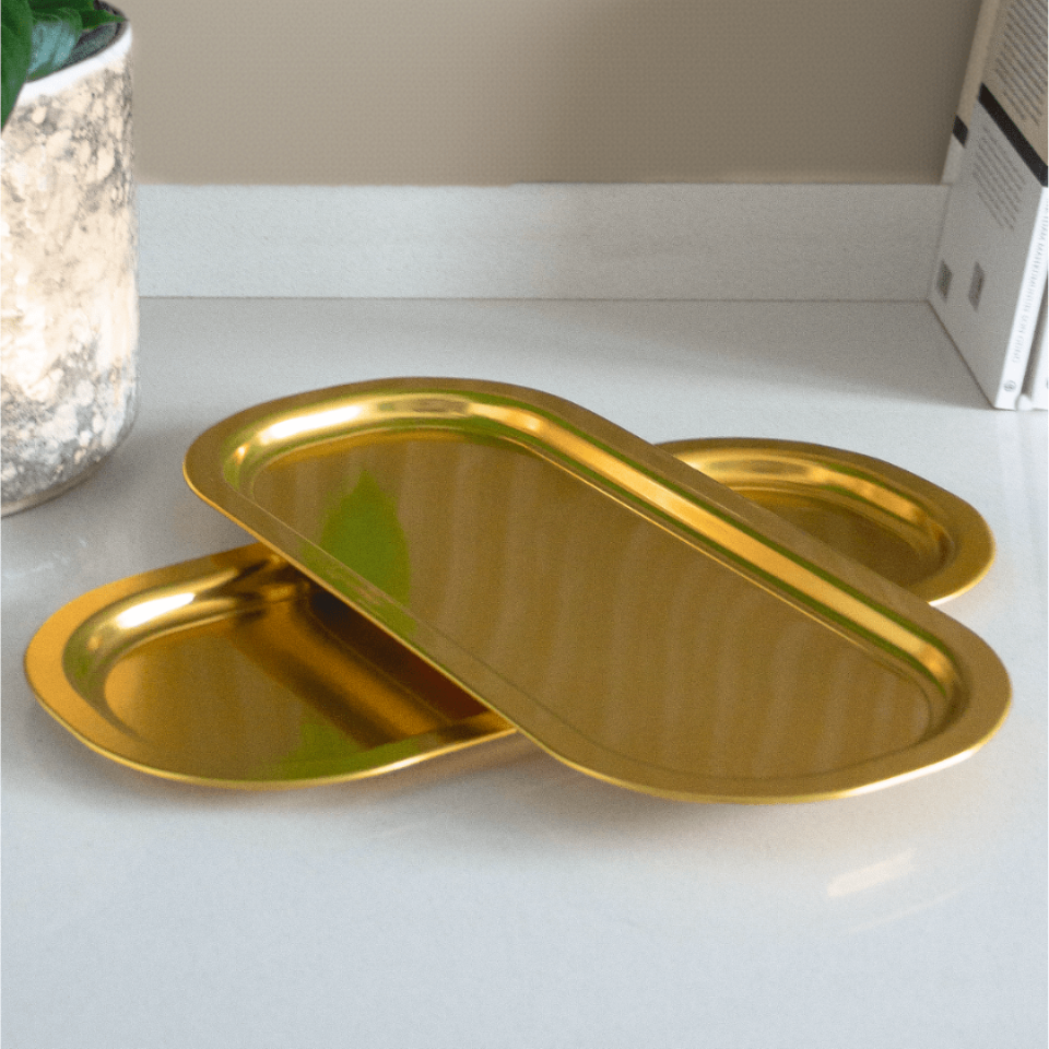 Sarkap Home 2'li Oval Sunumluk Tepsi Gold